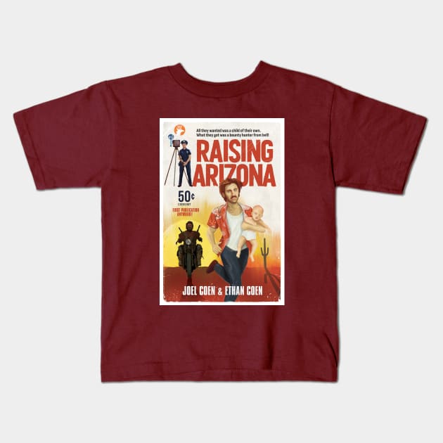 Raising Arizona alternative movie poster - Coen Brothers - pulp book cover Kids T-Shirt by chrisayerscreative